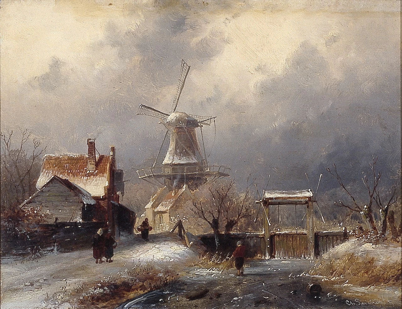 Charles Leickert - Fosso ghiacciato con barriera, Cultural Heritage Agency of the Netherlands Art Collection, Rijswijk